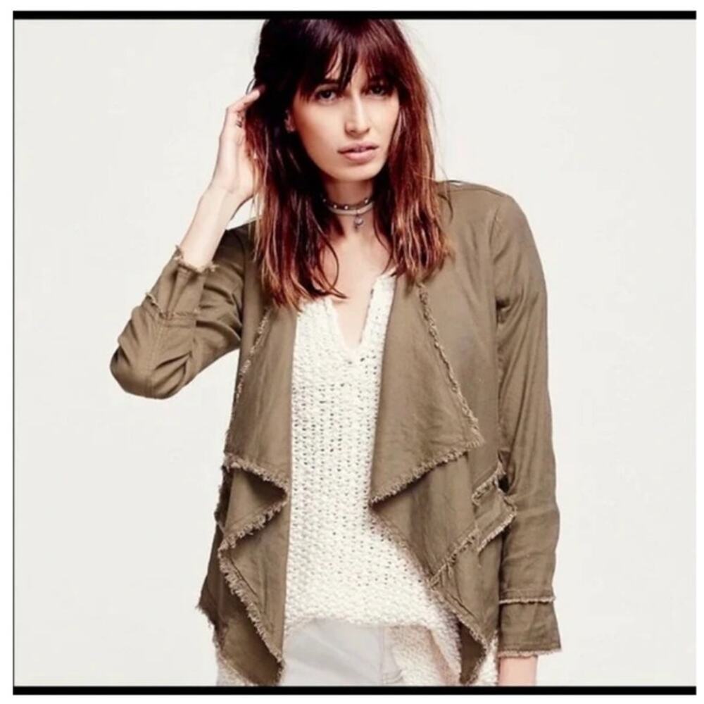 Free People Raw Hem Waterfall Femme Linen Jacket Sz S